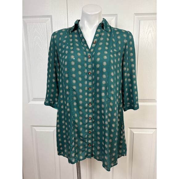 Anthropologie Maeve Monika Tunic Top Teal XS Button Down - Picture 2 of 11